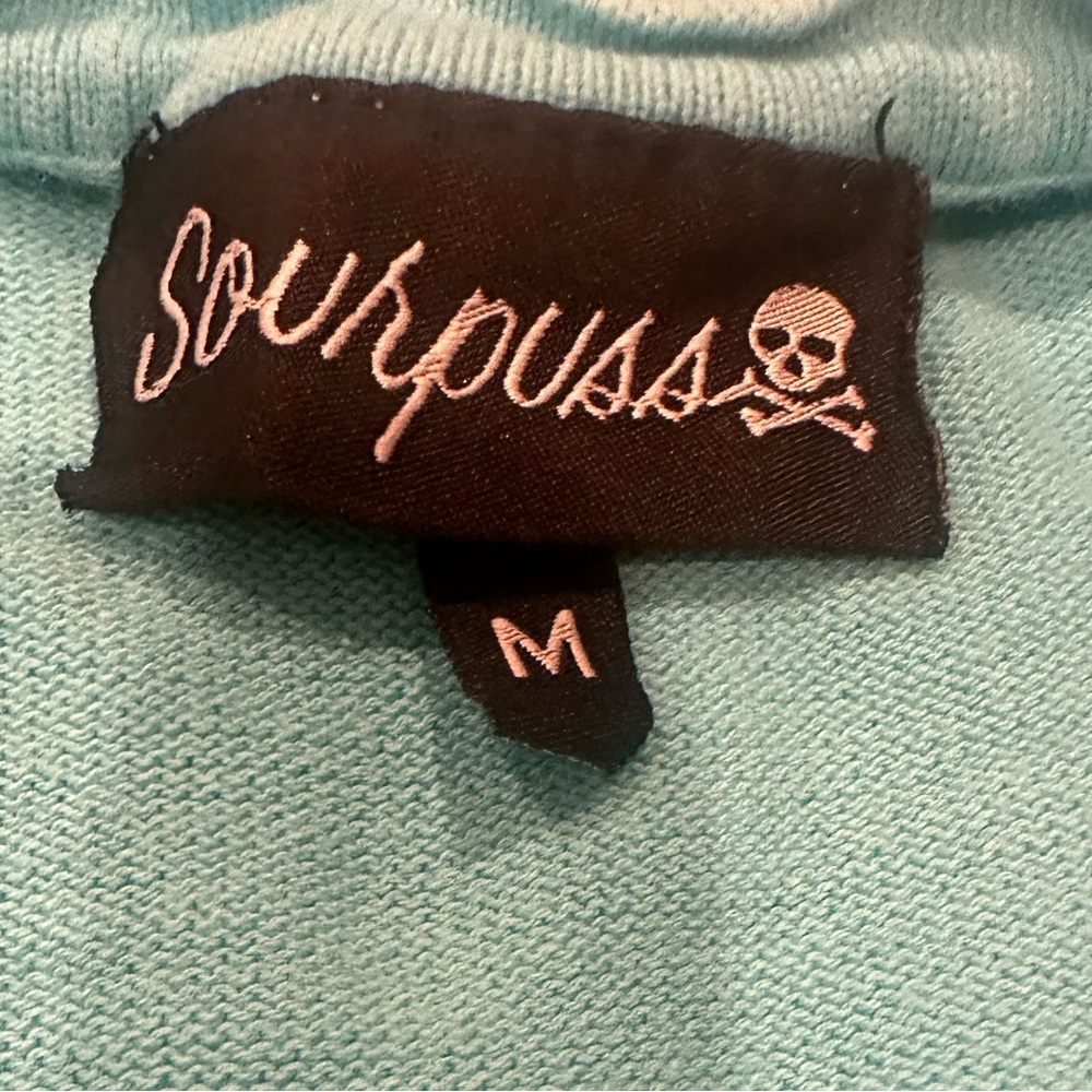Sourpuss Turquoise Blue Graphic Button-Up Cardigan - Picture 11 of 14
